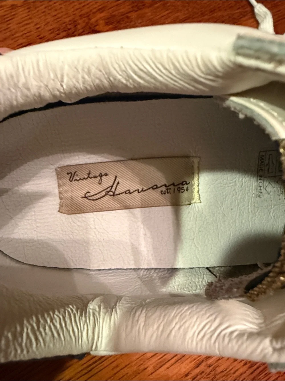 Vintage Havana White Sneakers with Gray Star and Navy Heel